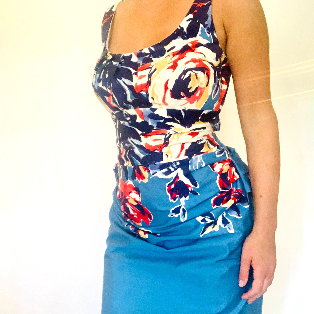 Chequer Blue Abstract Print Sleeveless Dress Women's Size 8